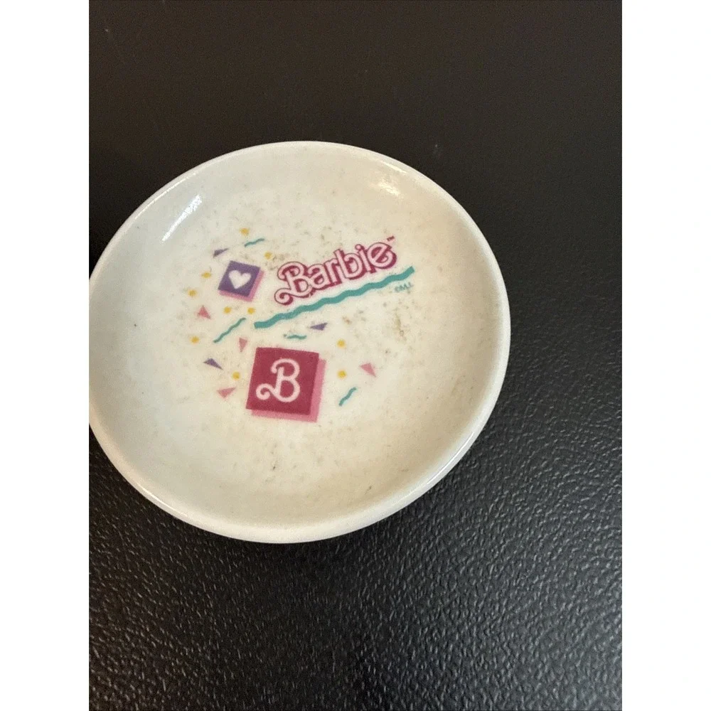 Vintage 1990s Barbie Miniature Ceramic Tea Set Replacement Plates - Lot of 2